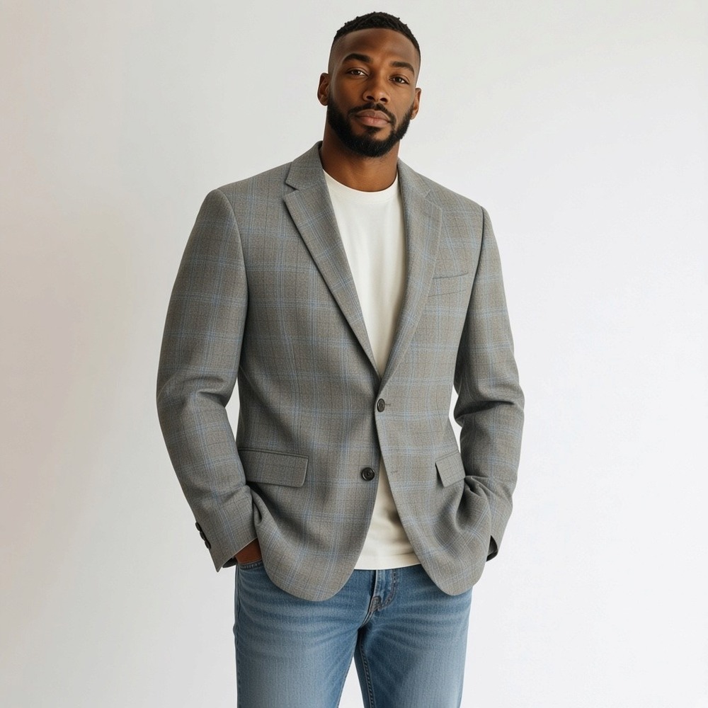 Lauren Ralph Lauren Sport Coat 40S Grey Blue Plaid Silk Wool Sartorial Old Money